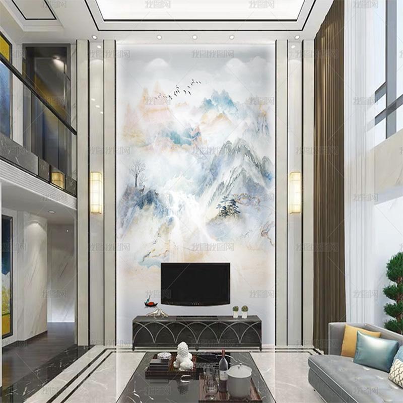 

Modern simple marble wallpaper mural ink landscape landscape compound building wallpaper porch TV background wall, Silk cloth