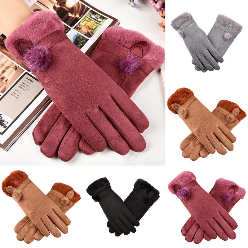 

Winter Warm Touch Screen Women Suede Leather Gloves Warm Winter Gloves With T-Ouch Screen Index Finger Cycling Windproof