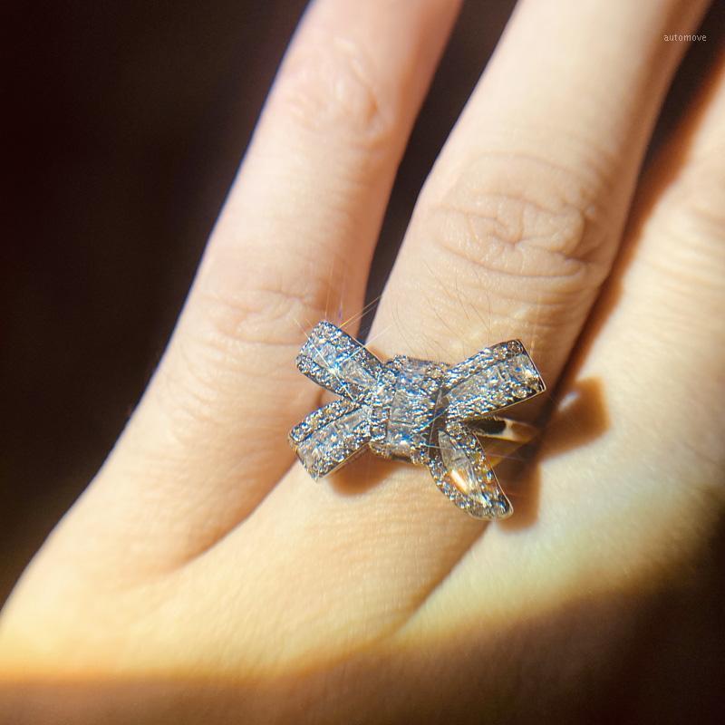 

Fashion Silver color Sparkling Big Bow Knot Stackable Ring for Women Micro CZ Jewelry Gift Anillos Mujer bijoux femme1
