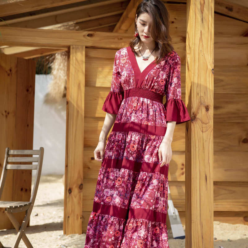 

Women of the Fashion Beach Holiday Dressed in Portrait Flowers Printed Broad 2021 Ladies Maxi Sexy with Garnish v Dresses 9q8b, Clear