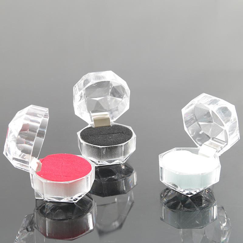 

Transparent crystal acrylic small octagonal ring box jewelry box crystal ring jewelry earrings gift boite bague S233