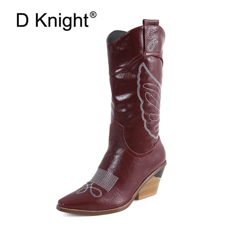 

2020 New Women Boots Pointed Toe Wedges Shoes Autumn Winter Boots Short Ladies Western Mid-calf for Women Plus Size 35-45, Wine red u49