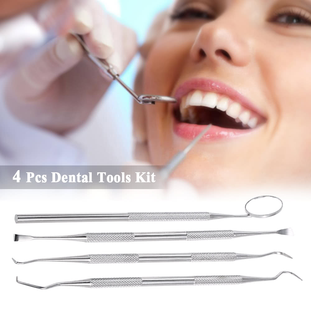 

4pcs Stainless Steel Dental Tools Kit Dentists Pick Tool Teeth Scraper Set for Personal & Professional Use