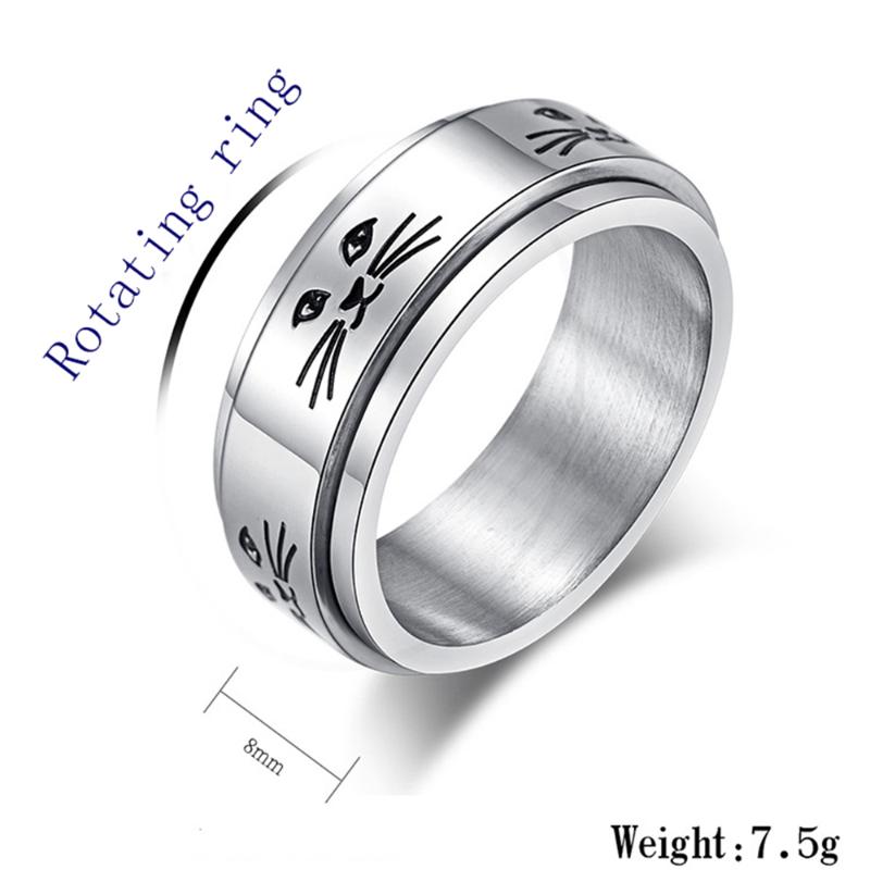 

8mm Lovely Cat Kitty Trendy Rings For Women Spinner Rotating Stainless Steel Women's Wedding Ring Box Comfort Fit Band