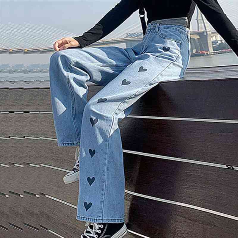 

Summer Vintage Jeans Woman Long Trousers Cowboy Female Loose Streetwear Star Print Pants Female Denim Jeans Buttons, Blue