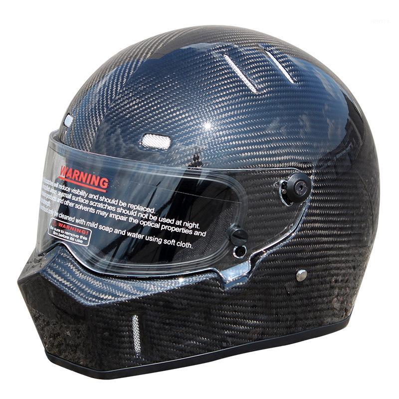 

Karting Car Full Face Helmet Carbon Fiber Helmet Motorcycle Cool Black Riding Racing Helmets Visor Motocross Off Road Touring XS1, Black-transparent