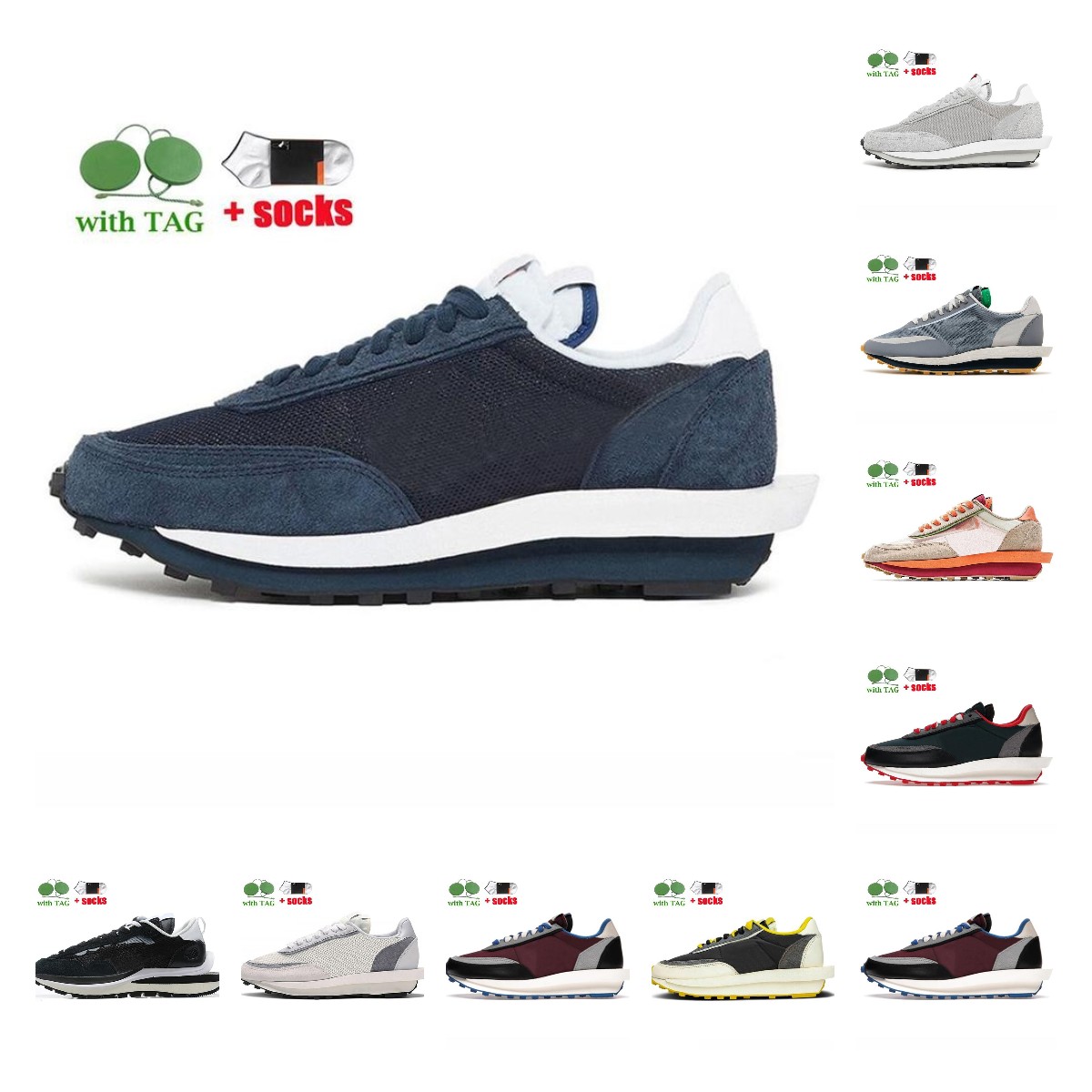 

Women Men LD Waffle Running Shoes Designer Vaporwaffle Sports Undercover Night Maroon CLOT Kiss of Death Net Orange Blaze Fragment Nylon Black White Shoe, B11 black gum 36-45
