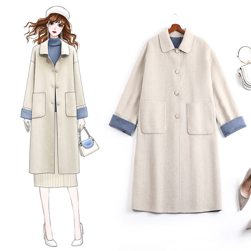 

Double-sided Wool Long Winter Woman Femme Hive the New Bayan Mont Cappotto Donna Women's Coat Lwh2, Beige