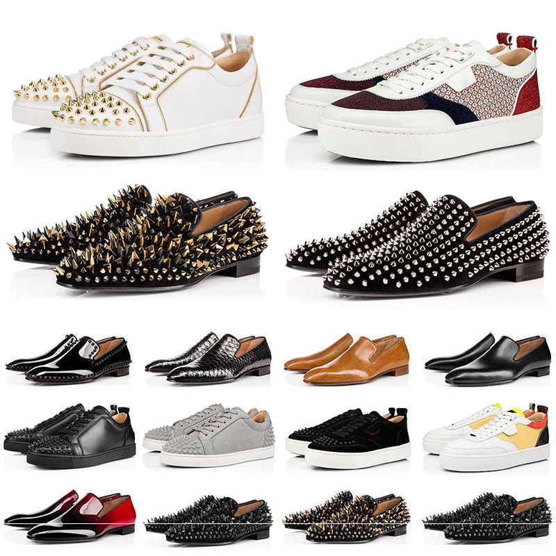 

fashion low cut platform shoes red bottoms suede leather studded spikes flats high quality men women party lovers dress sneakers, Color#1