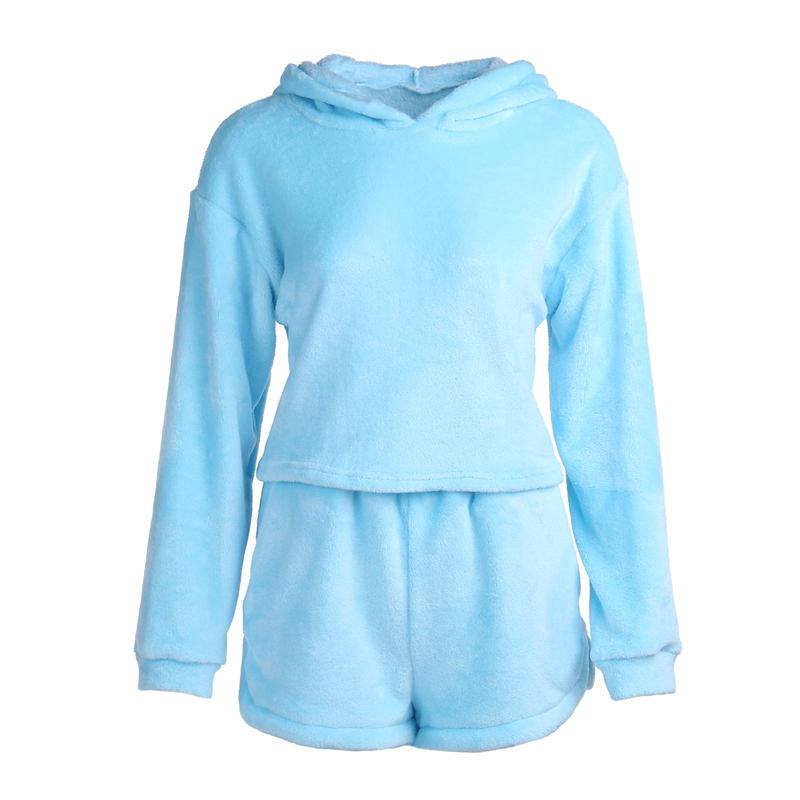 

2020 Fashion Women 2 Piece Hoodie Casual Solid Color Loose Sweater Pullover Elastic Tie Running Shorts Set Home Wear Sportswear, As pic