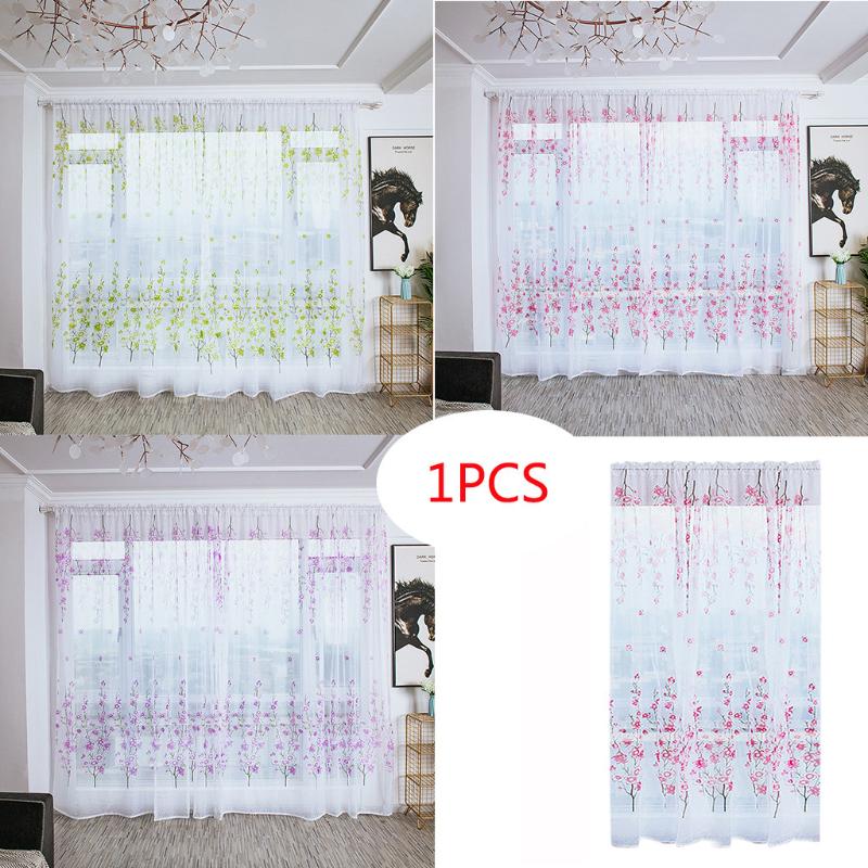 

Household Decor Peach Blossom Flower Yarn Fabric Curtain Trees Sheer Curtain Tulle Window Treatment Voile Drape Valance rideau, Pp
