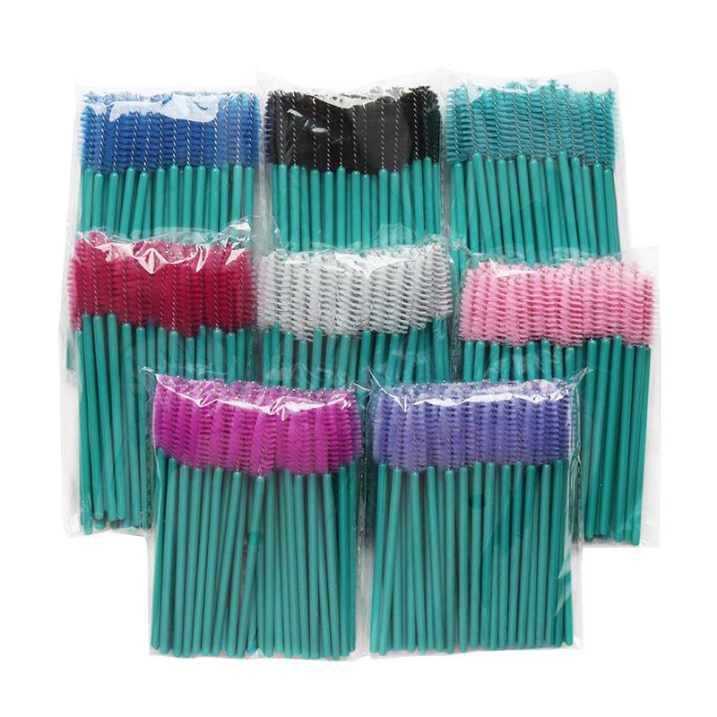 

50pcs Mix Colors Eyelash Brush Top Quality Nylon Disposable Mascara Wands Lashes Green Handle Makeup Brushes Eyelash Extension