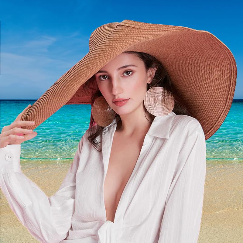 

Wide Brim Hats VISROVER 70cm Summer Foldable Oversized Huge Big Hat For Women Outdoor Sun Beach Straw Party Ladies Gift Wholesale, White