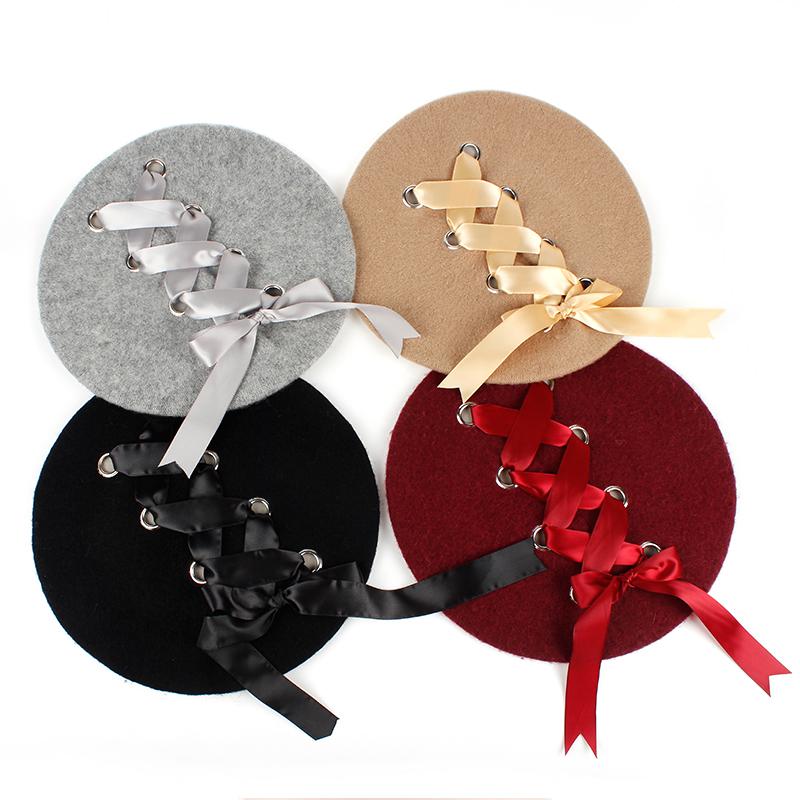 

VORON cross strap beret cap women autumn winter wool berets warm caps high quality female hats fashion cap wholesale, Black