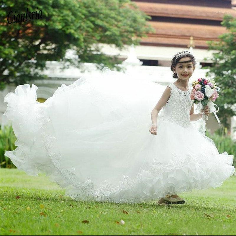 

2020 Gorgeous Flower Gitl Dress For Wedding Long Train Princess Dress with Appliques Crystals High Low Pageant Gowns Tulle1, Black