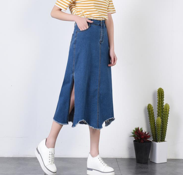 

Side Division Skirt Elastic Jeans Spring Summer New Women Qgjn, Blue