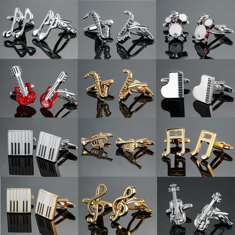

new high quality brass musical instruments Sax trumpet drum piano violin music symbol French shirt Cufflinks free shipping