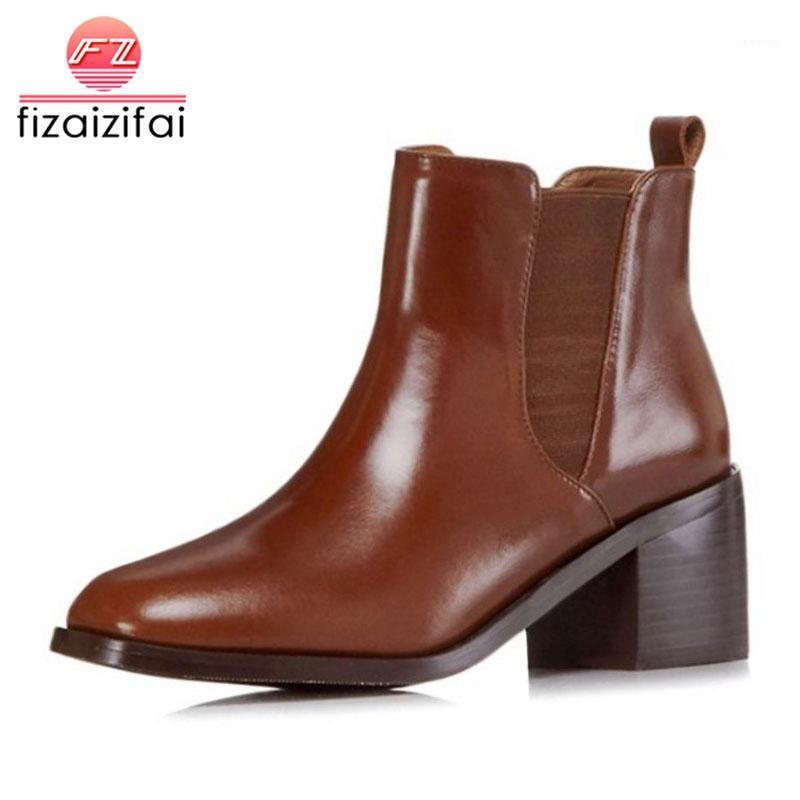 

Coolcept Size 34-42 Women Real Leather High Heel Boots Round Toe Elastic Band Ankle Boots Winter Warm Shoes Women Footwear1, Black