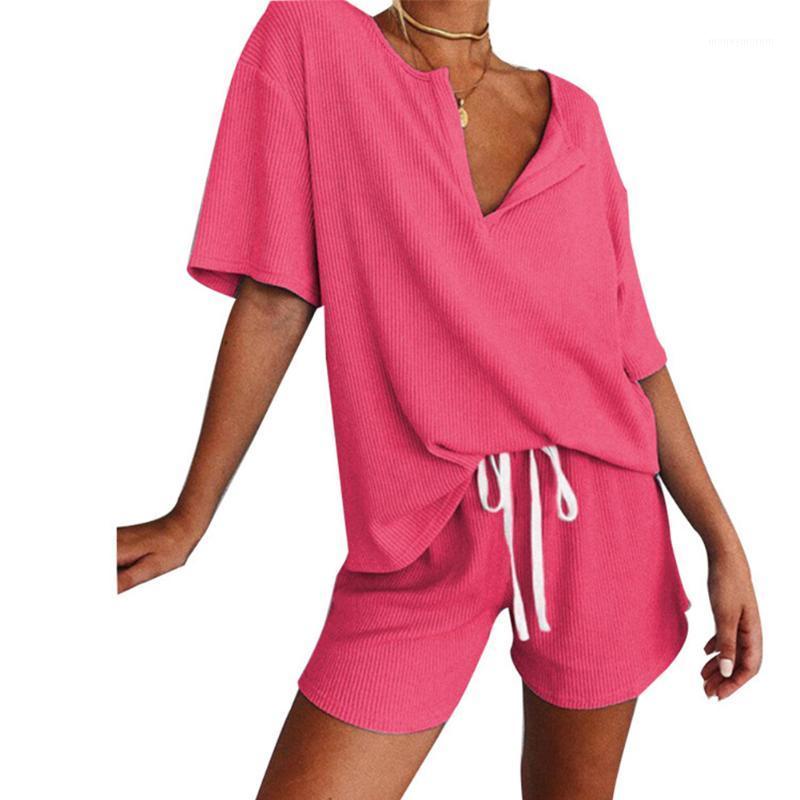 

Two Piece Sport Suit Women Short Sleeve V Neck T Shirt Elastic High Waist Shorts Gym Sets Workout Clothes Ladies Solid Outfits1, Blue