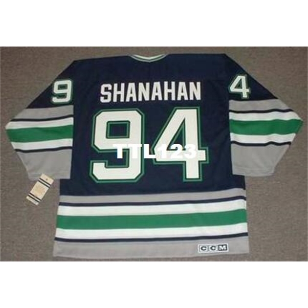 

Mens # 94 BRENDAN SHANAHAN Hartford Whalers 1995 CCM Vintage Home Hockey Jersey or custom any name or number retro Jersey, White