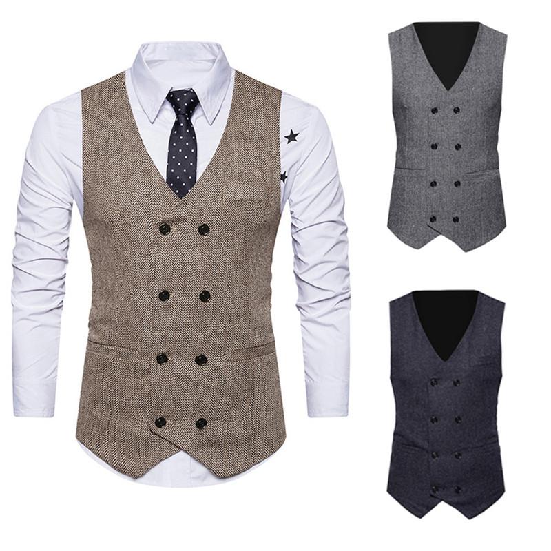 

Men's Jacket Men Formal Tweed Check Double Breasted Waistcoat Retro Slim Fit Suit Jacket Working Clothes Vest Pants Outerwear, Gray