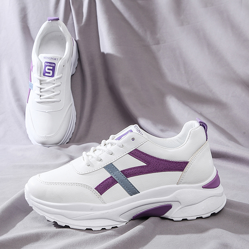 

High Quality Women Fashion Platform White Purple Wedges Sneakers Shoes Female Thick Bottom Striped Casual Sports Shoes New 2020 Korean Mujer, Pink