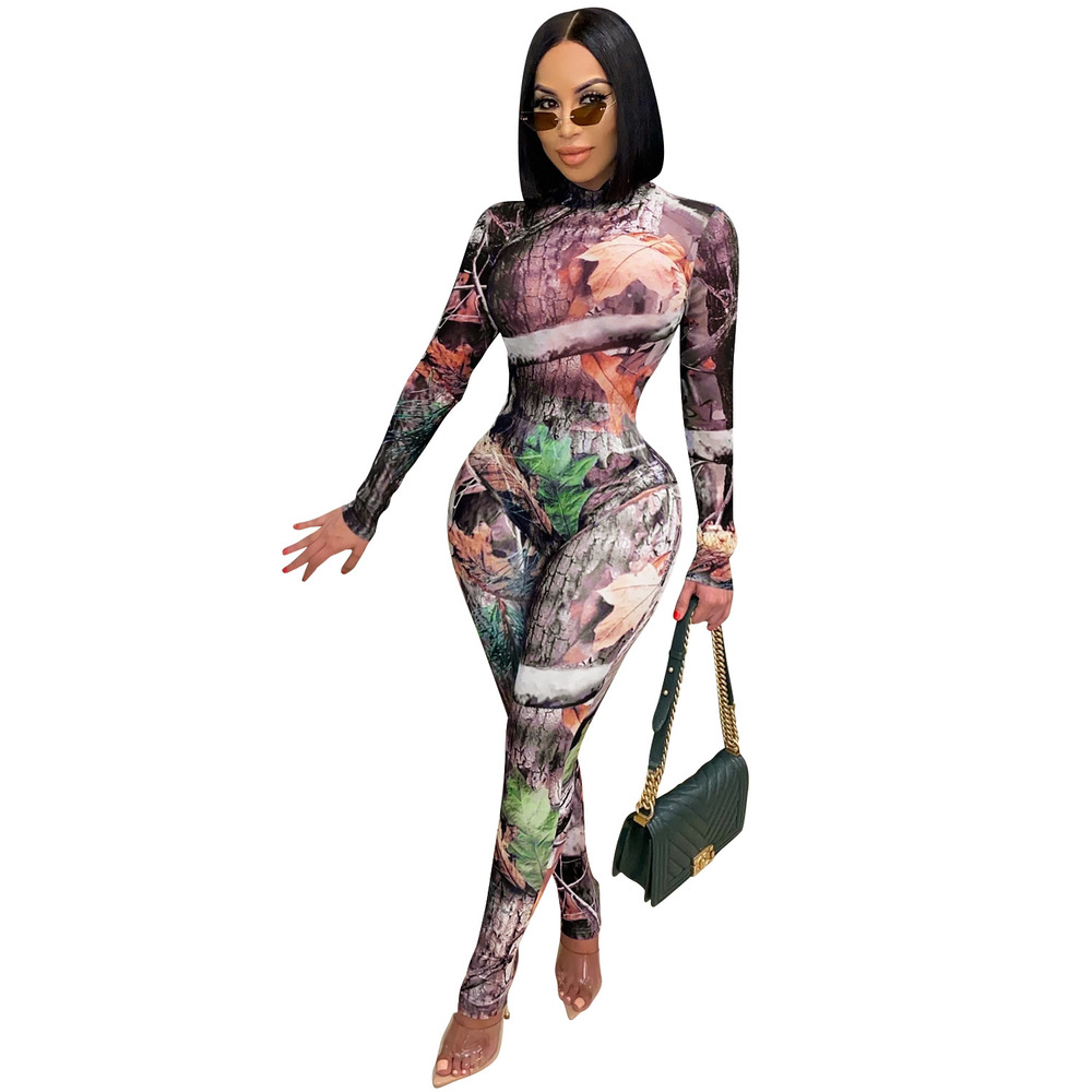 

Sheer Mesh See Through Pattern Print 2 Piece Sets for Women Long Sleeve Bandage Bodysuits and Skinny Legging Sweat Suit Outfits, Blue