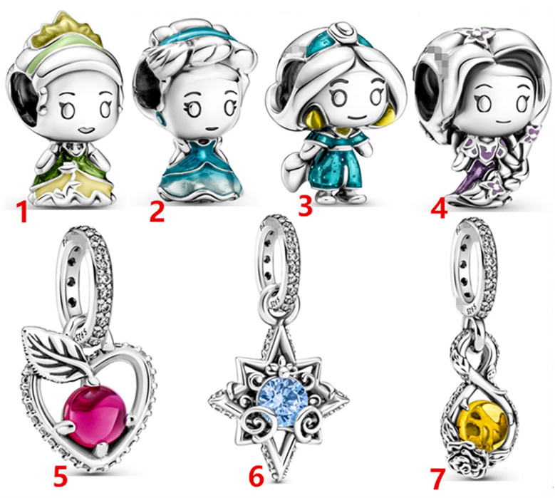 

Genuine 925 Sterling Silver Fit Pandora Bracelet Charms Silver Beads Dora Accessories New Princess Beaded Beads Love Heart Blue Crysta Charm, Black