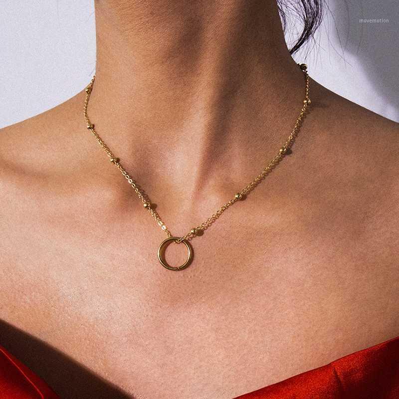 

Vintage Copper Beads Chains Round Circle Scallop Shell Pendant Necklace Women Temperament Geometric Clavicle Necklace Jewelry1
