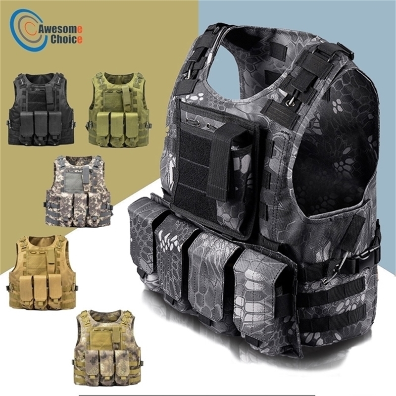 

Tactical Vest Amphibious Battle Military Molle Waistcoat Combat Assault Plate Carrier Vest Hunting Protection Vest Camouflage 201214, Black snake