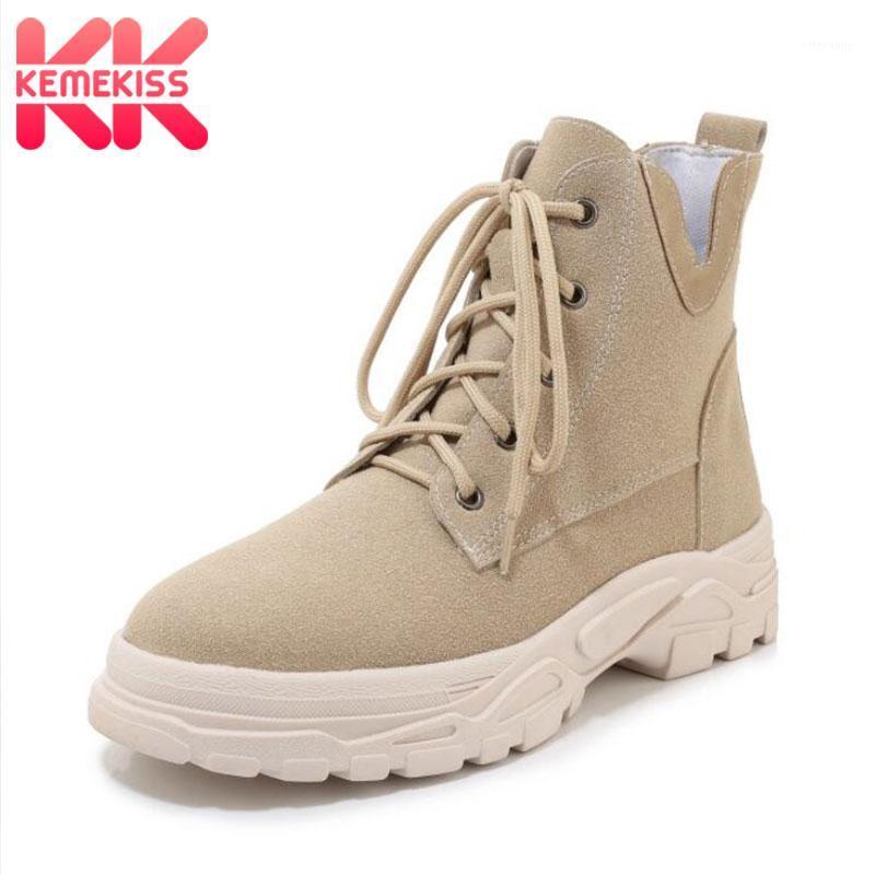 

KemeKiss Women Shoes Ankle Boots For Women Round Toe Thick Bottom Lace Up Solid Color Boots Outdoor Ladies Footwear Size 29-431, Black 1