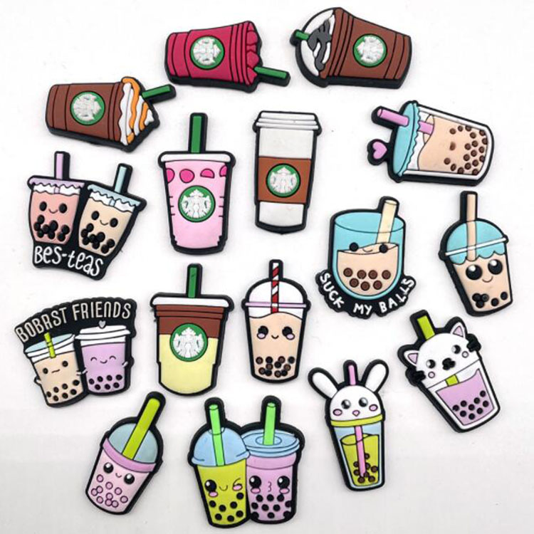 

cute cartoon drink croc charms pvc flat shoecharms buckle soft rubber bracelet wristband charm button wholesale