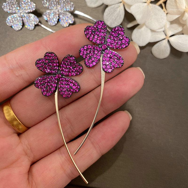 

fashion cz green clover earring for women1