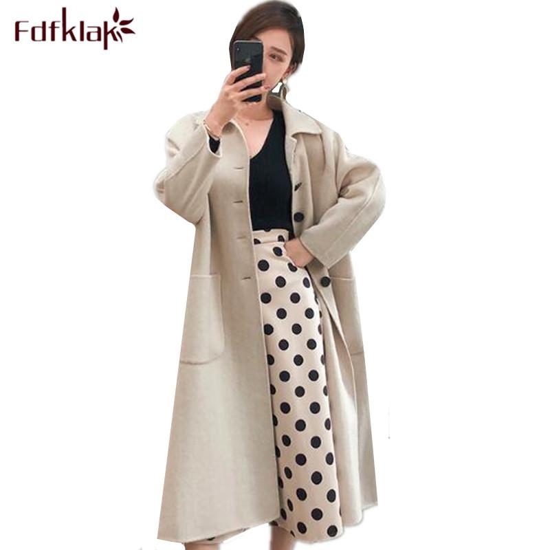 

Fdfklak Fashon cashmere coat women autumn winter woolen jacket loose long coat female student's jackets manteau femme new abrigo, Beige