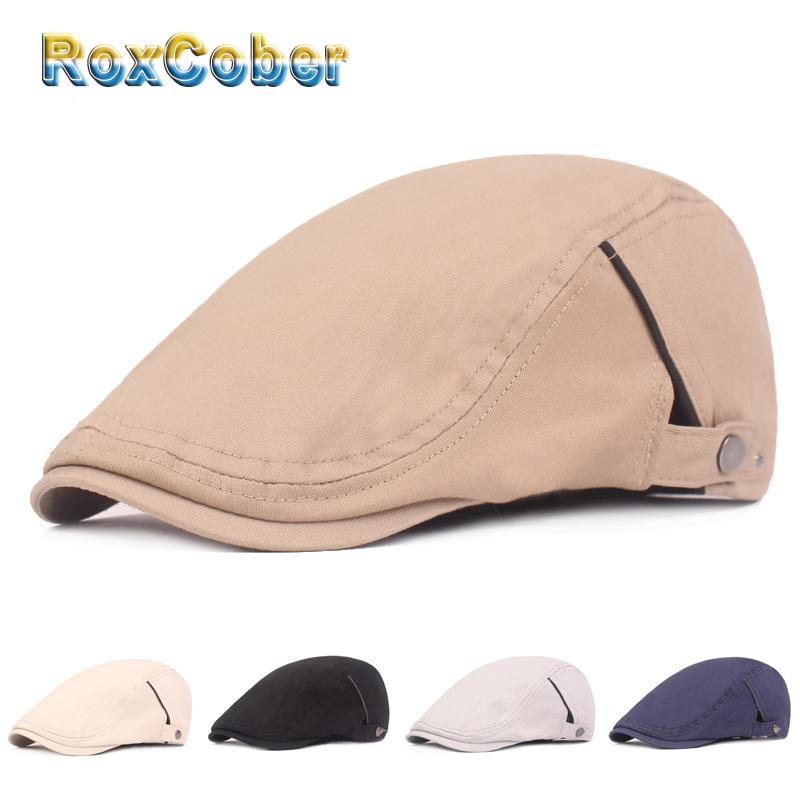 

Berets RoxCober British Style Adjustable Beret Caps Sun Breathable Bone Brim Hats Womens Mens Herringbone Solid Flat Cap Hat 385, Black
