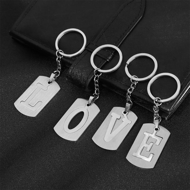

Keychains Fashion Men Women Keyring Cursive Metal Alphabet Initial 26 Letters Pendant A To Z, Silver