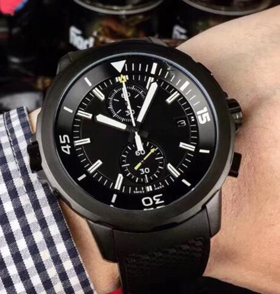 

High quality Hot Selling Mens Watch Multifunction Chronograph Black 42MM Dial Black Rubber Strap Sapphire wristwatch, 306