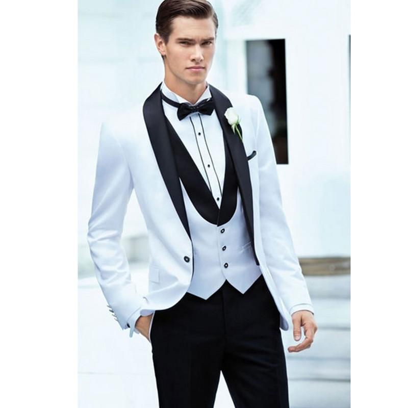 

Custom Made White Jacket Black Pants Mens Slim Suits Tuxedos Groom Wedding Suits Formal Party (Jacket+Pants+Vest, Royal blue
