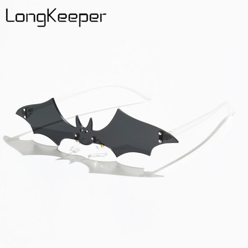 

LongKeeper Fashion Halloween Bat Shape Sunglasses Women Vintage Rimless One Piece Eyewear Men Sun Glasses Party Shades Oculos