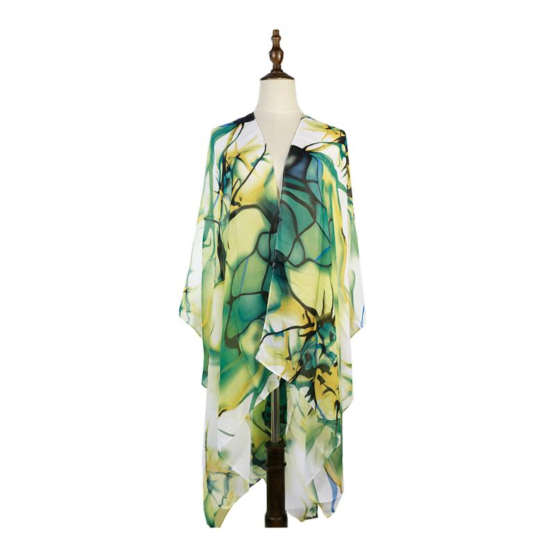 

Summer Women Beach Cover-up Print Femme Chiffon Bikini Cover Swimwear Shawls Pareo Sarong Wrap Green