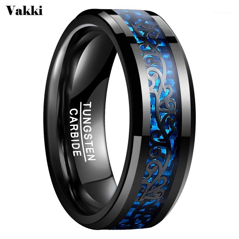 

Wedding Rings VAKKI 8mm Bands Engagement Ring Plating Black Tungsten Carbide Inlaid Vine Pattern Blue Carbon Fiber Men's Jewelry1