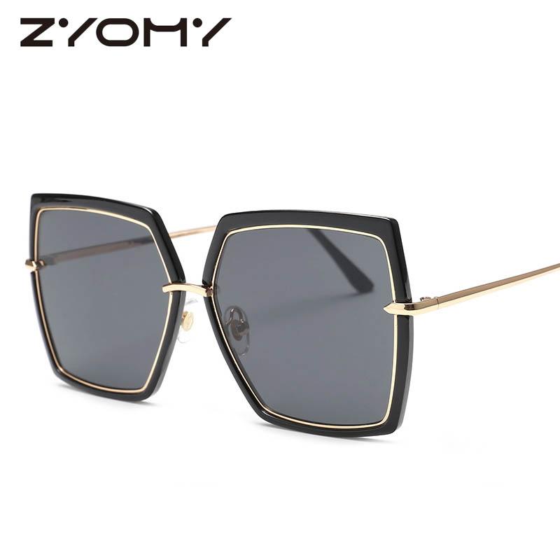 

Sunglasses Q Big Frame Unisex UV400 Polygon Brand Designer Oversized Sun Glasses Clamshell Male Female Goggle