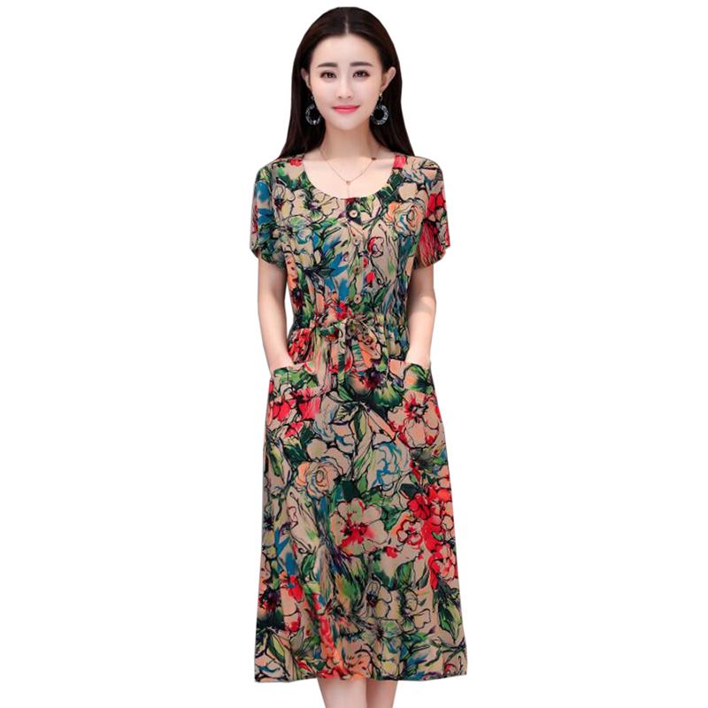 

Summer women dress 2020 new Middle-aged print mother dress plus size 6XL O-Neck Loose Short sleeves long Fashion Vestidos
