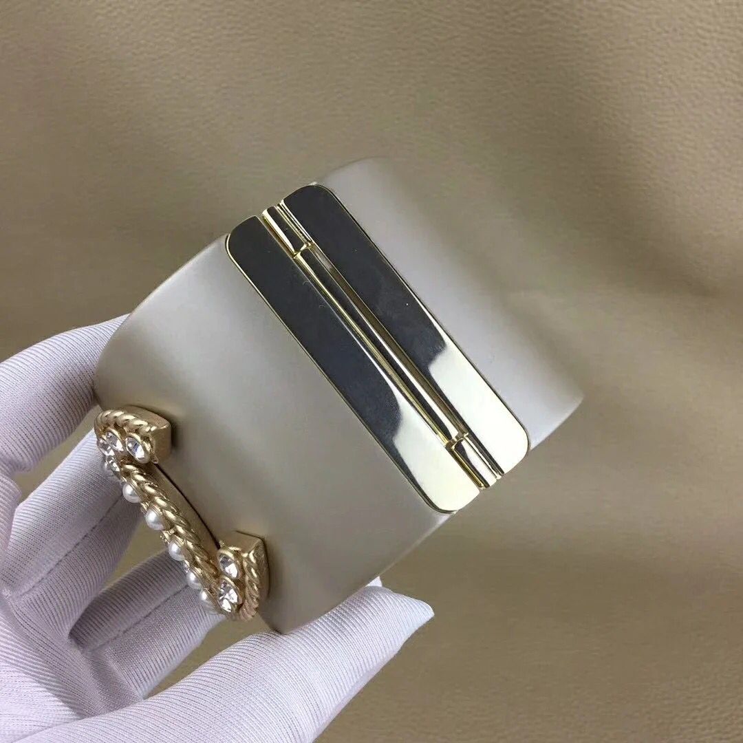 

Fashion Newest Popular Fashion Vintage Gold Women Cuff Bracelet,Black Camellia Pearl Design,Punk Resin and Copper,Directly From Factory, White