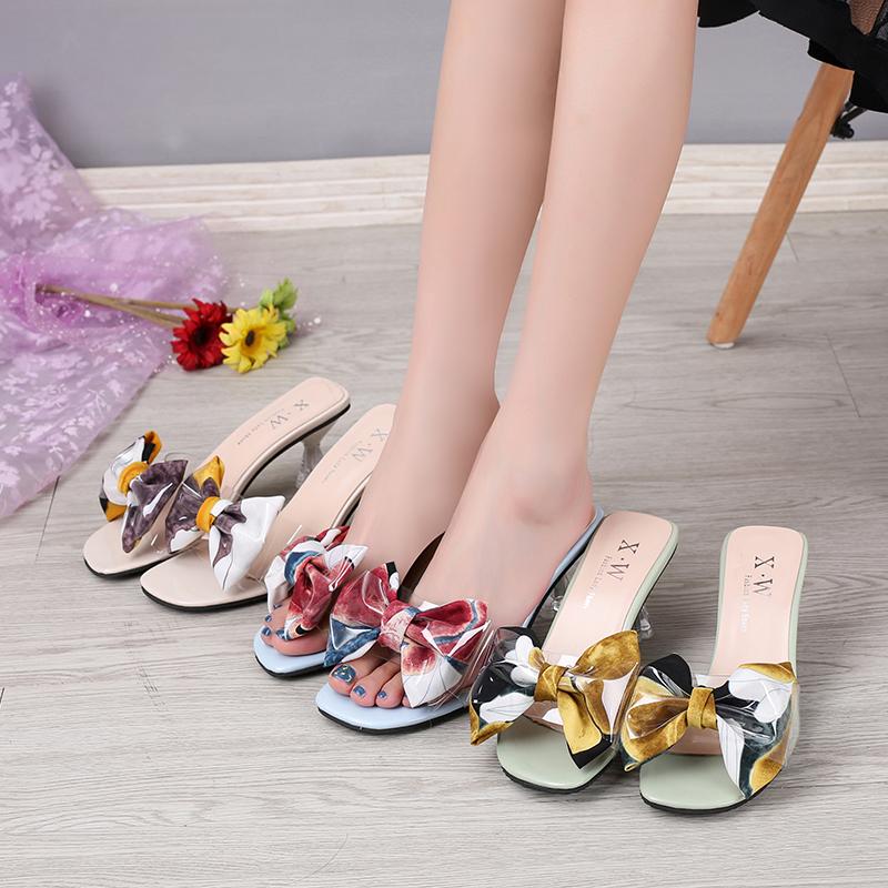 

High-Heeled Shoes Lady Cute Slippers Butterfly-Knot Jelly Slides Fashion Slipers Women Girl Transparent Luxury Soft Thin 2021