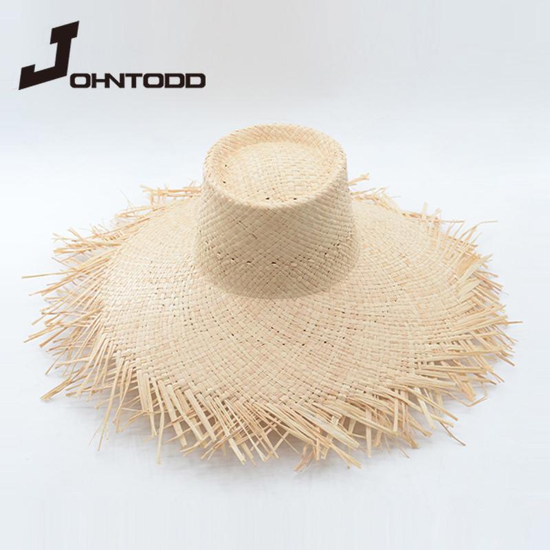 

Wide Brim Hats Fashion Women Summer Hat Raffia In Fringed Plain Sun Straw Ladies Flat Top Seaside Beach Holiday