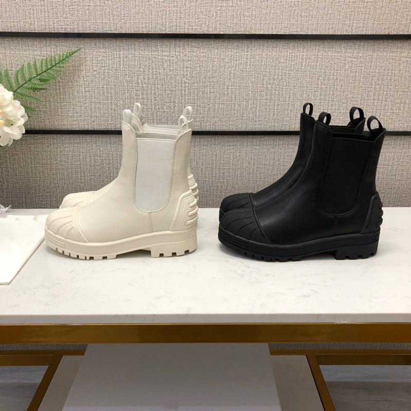 

Ankle Women Shoes Slip on Solid Round Toe Combat Boots for Women Real Leather Chunky Boots Womens Designer 2021 Luxury New, As picture1