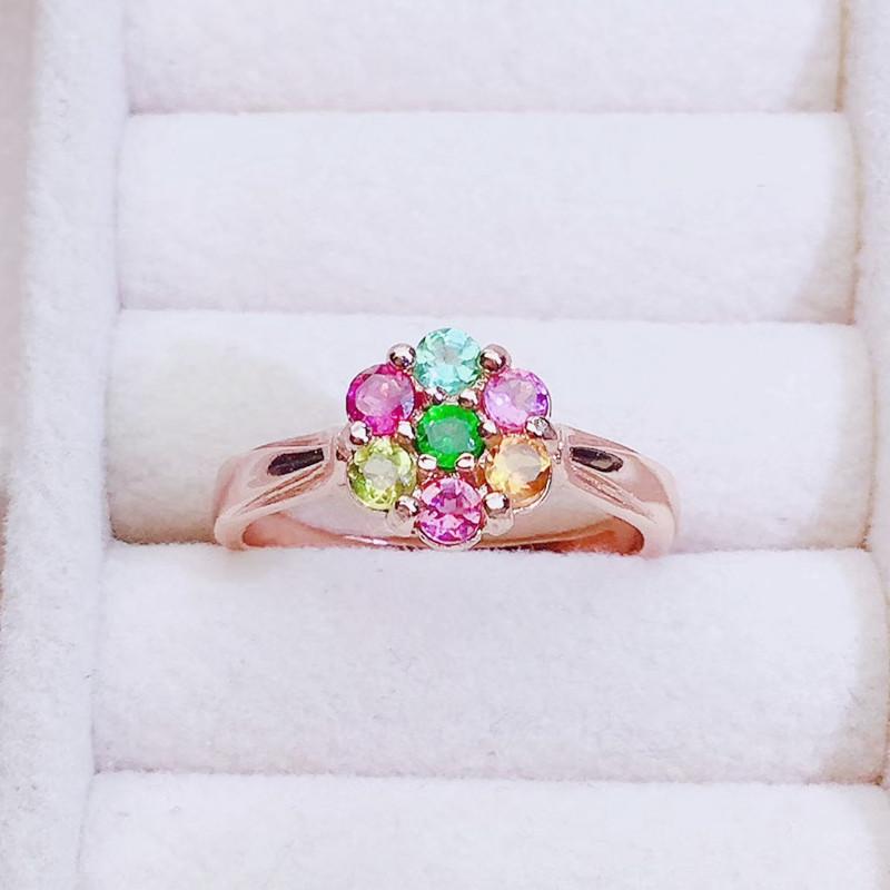 

Cluster Rings Natural Real Colorful Tourmaline Flower Ring Per Jewelry 0.15ct*7pcs Gemstone 925 Sterling Silver Fine J215414, Golden;silver