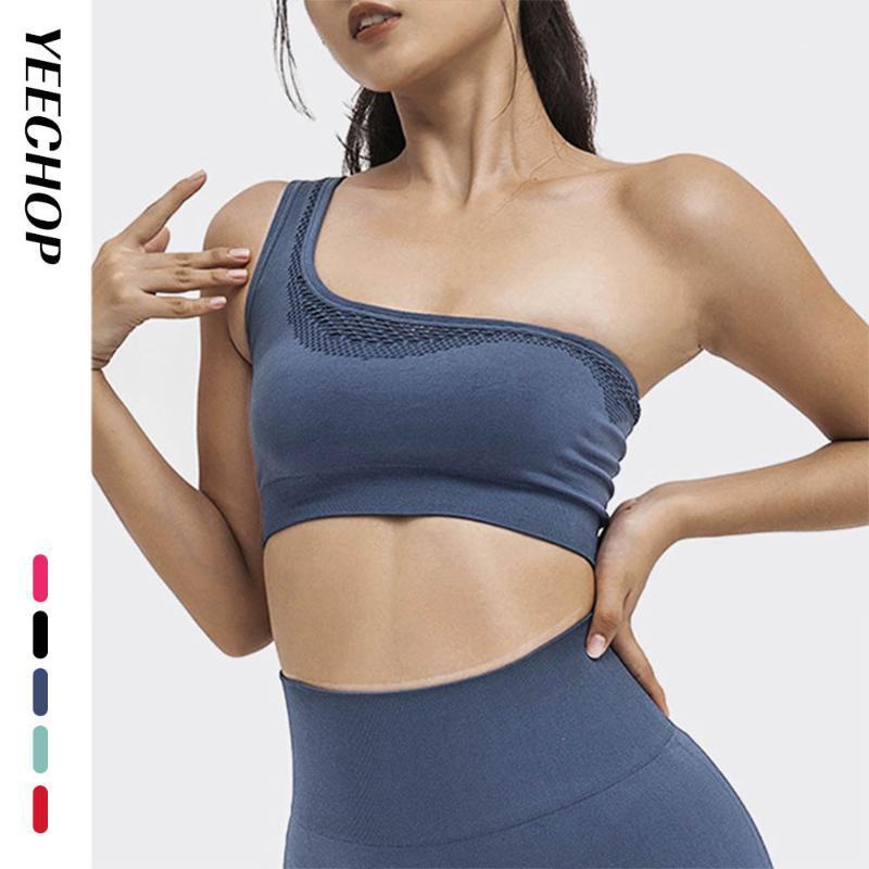 

Yecchop Seamless One Shoulder Sports Bra For Women Tights Gym Tops Women Fitness Yoga Crop Tank Top Push Up Workout Underwear1, Blue
