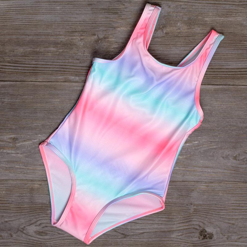 

2021 Rainbow Swimsuit Girls 3-7T One-Piece Bathing Suit Children's Swimwear Girls Summer Beachwear Colorful Swimsuits 9003